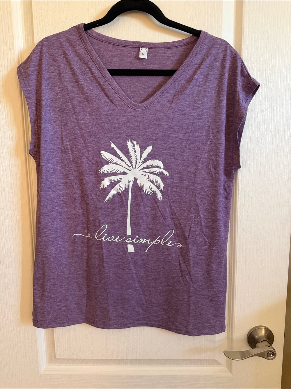 New w/o tags Live Simple Purple V-Neck Palm Graphic Tee